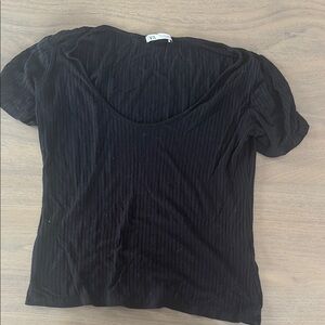Zara Black Ribbed Short Sleeve Top